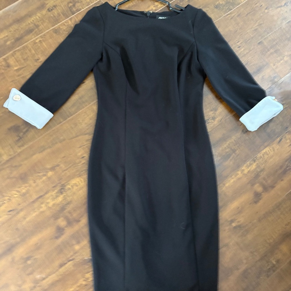 DKNY black dress with white cuffs, size 2
